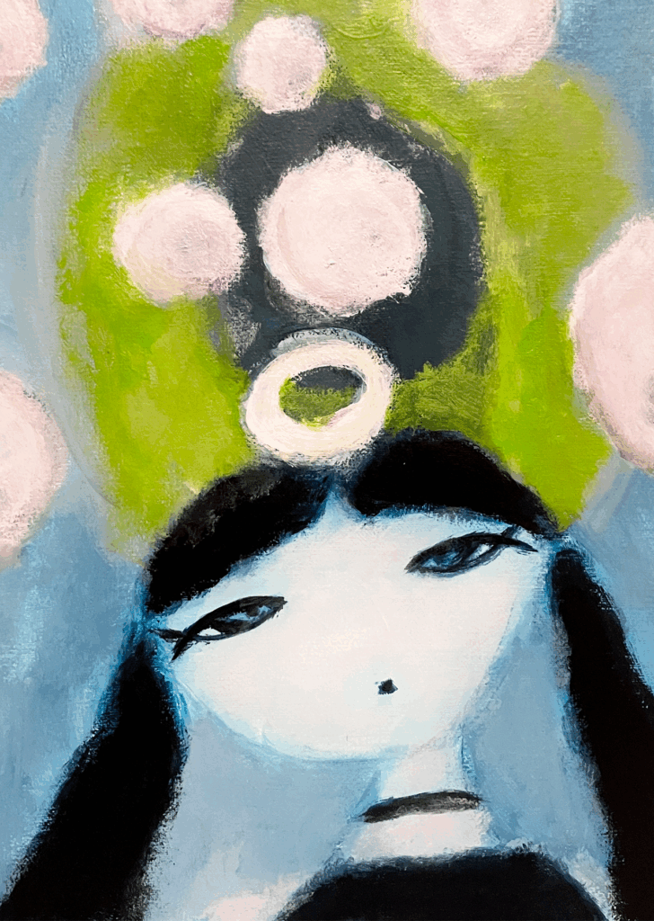 ツインテールの女の子がのぞき込んでいる絵